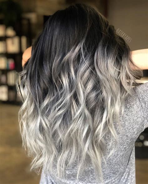 black ombre silver hair|ombre balayage on dark hair.